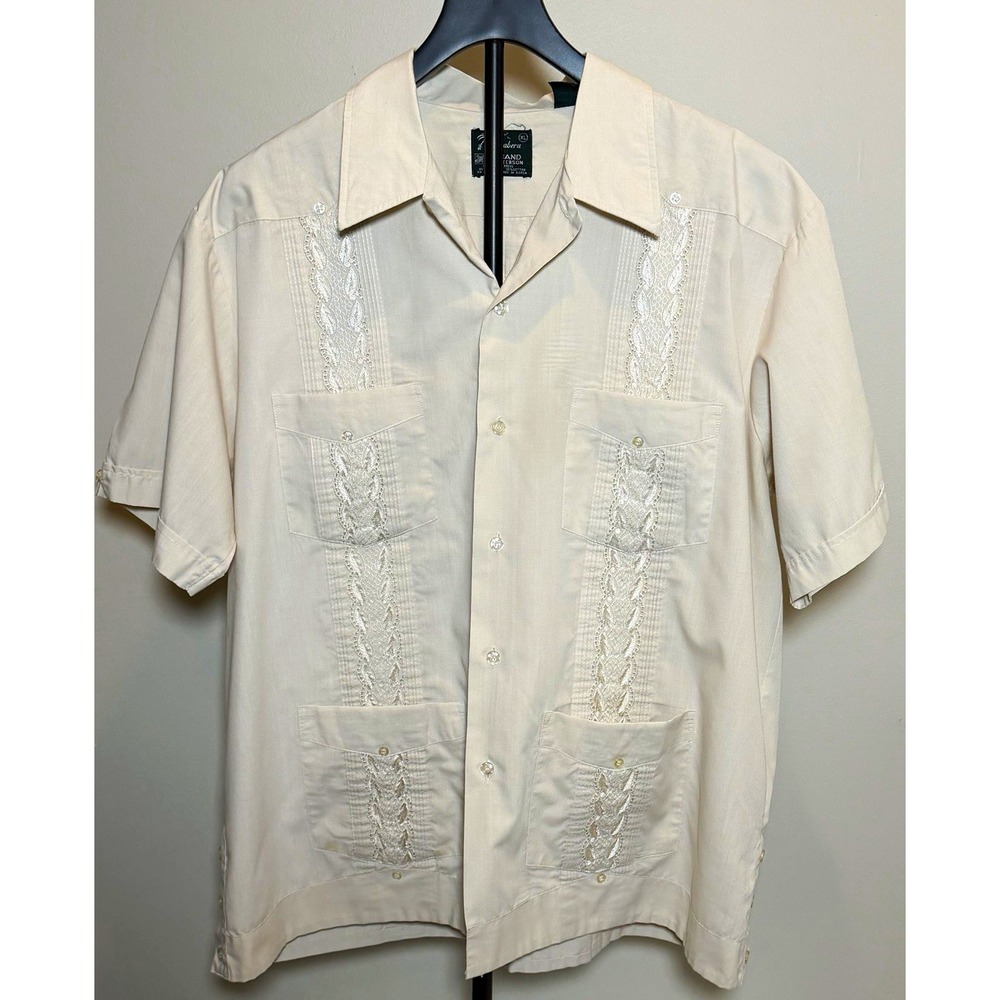Guayabera by HABAND of Paterson Men's Beige Guayabera Shirt XL Button Woven